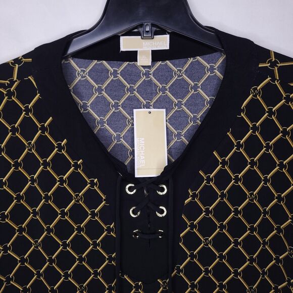 Michael Kors Top XL Black, Gold Chain Link Print NWT - Picture 2 of 12